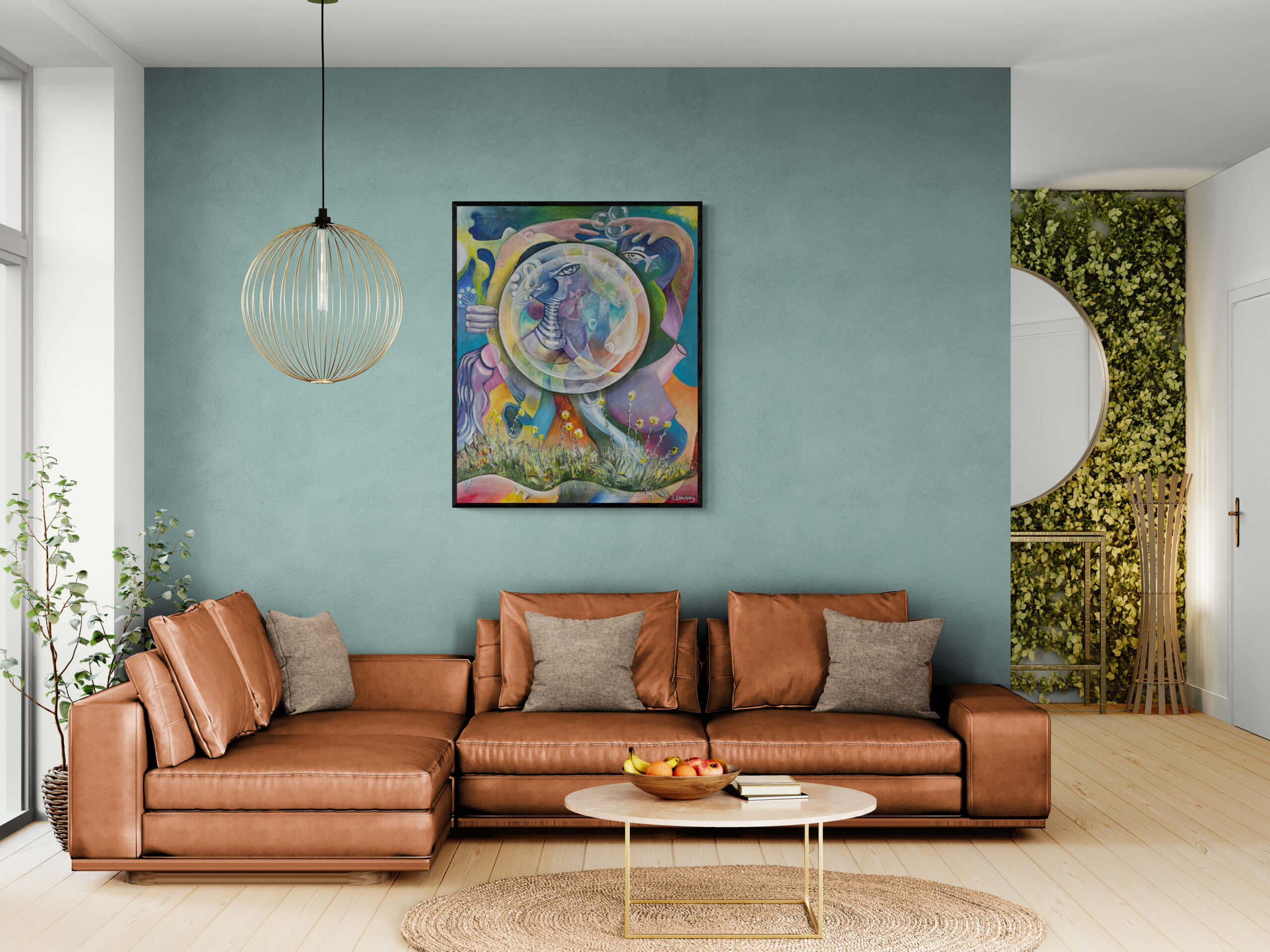 living-room-with-a-leather-sofa-and-plant-wall